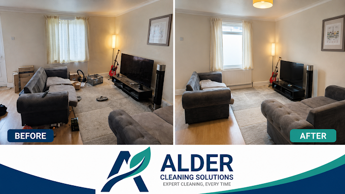 Before and after living room clean — Alder Cleaning Solutions